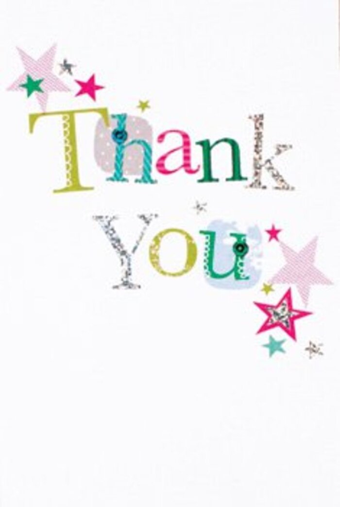 This thank you card presents a graceful ensemble of letters, exuding a quiet exuberance akin to the refined yet welcoming ambience of West Kensington. Each letter radiates a unique personality-some light and whimsical with playful dots and gentle curves, others elegant and composed, reminiscent of the iconic architecture found near Kensington Olympia. Clusters of vivid stars-sparkling pink stripes, deep turquoise, and lustrous silver-draw the viewer's eye towards the message, as if elevating it with their lively blessings. The card's crisp white canvas creates a sense of airy modernity, much like an open gallery space, allowing each colour and texture to resonate freely. Never too formal, never too casual, this card would pair seamlessly with a bouquet, creating a gesture that is universally warm and graceful. Its thoughtful artistry and balanced composition make it the ideal choice for expressing gratitude-capturing the uplifting and memorable spirit that flowers and kind words can bring to any local West Kensington celebration.